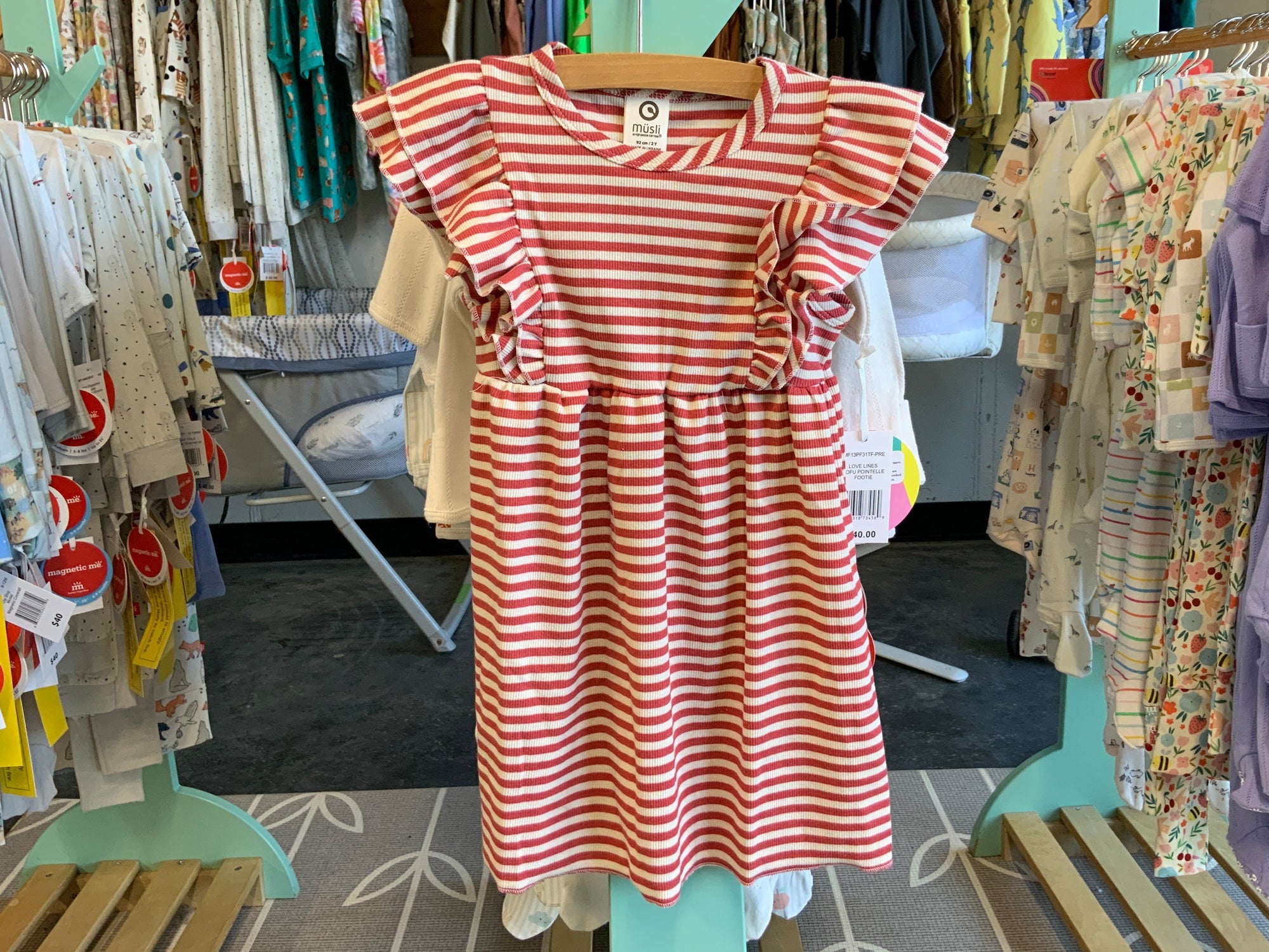 Müsli Rib Stripe Ruffle Short Sleeve Dress - mineral red/tofu