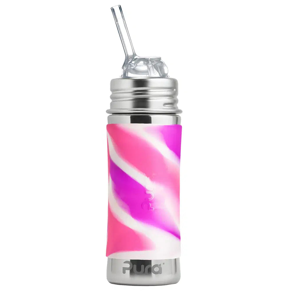 Pura Stainless Steel Straw Cup 11 oz.- Pink Swirl Sleeve