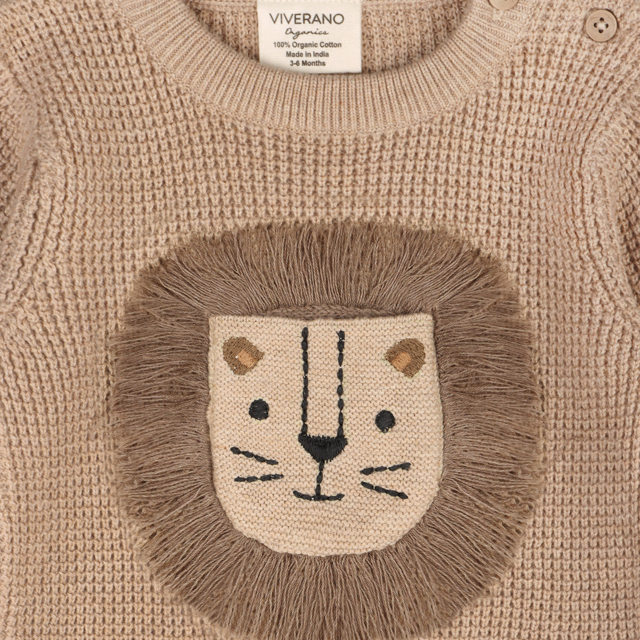 Viverano Lion Applique Chunky Sweater Knit Baby Jumpsuit (Organic Cotton)