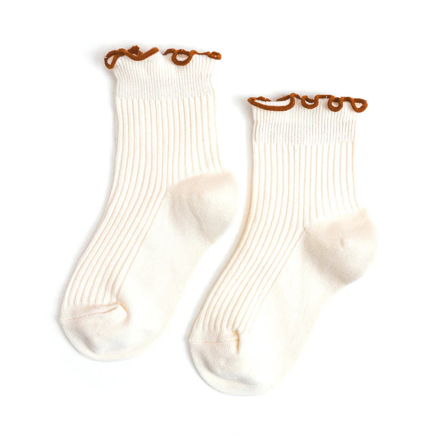 Little Stocking Co. - ribbed lettuce trim midi sock - ivory/sugar almond