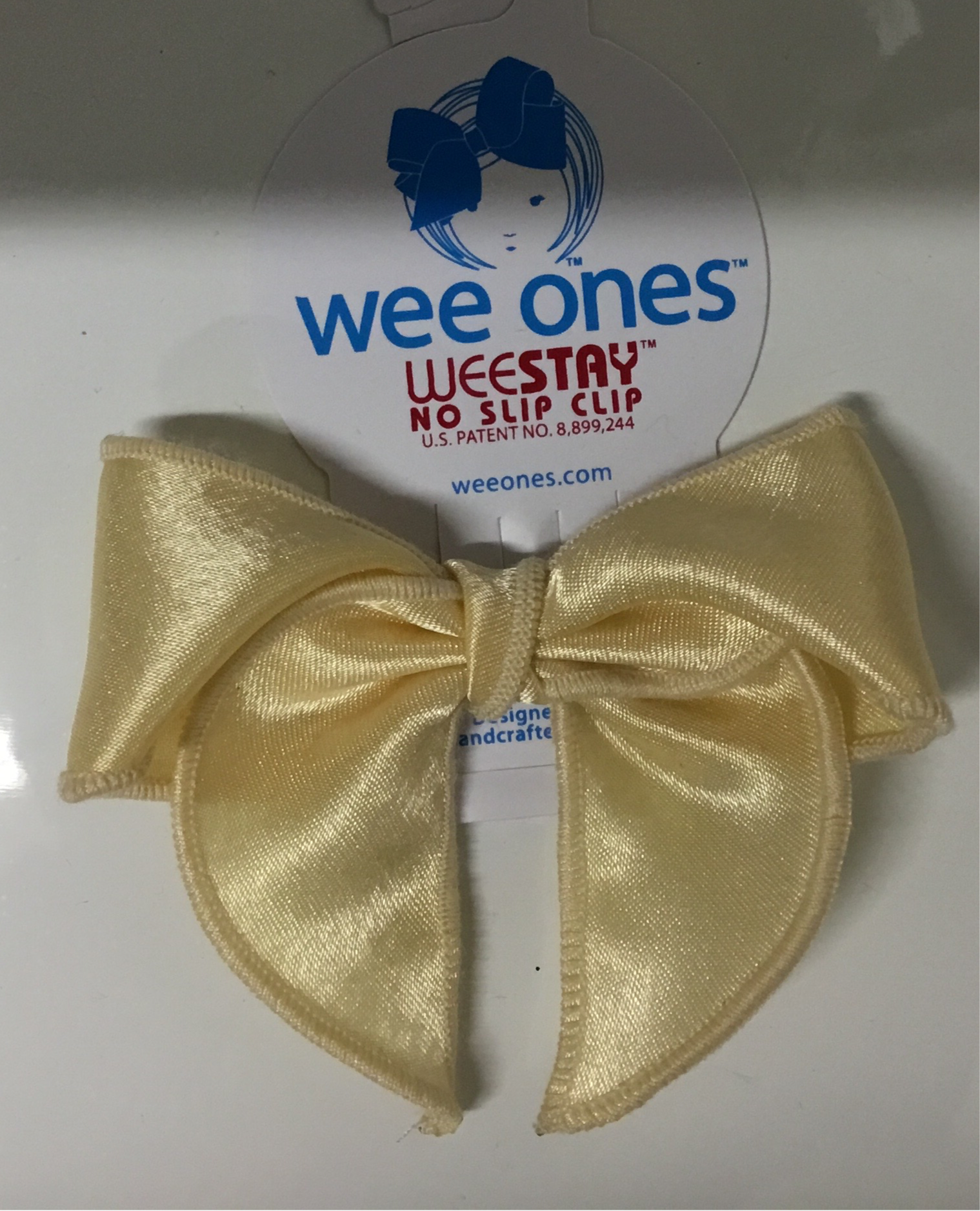 Wee Ones Small Satin Fabric Bow- Ecru