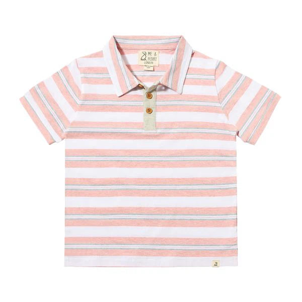 Me & Henry Shipping Polo Shirt - Pink/Grey/White stripe