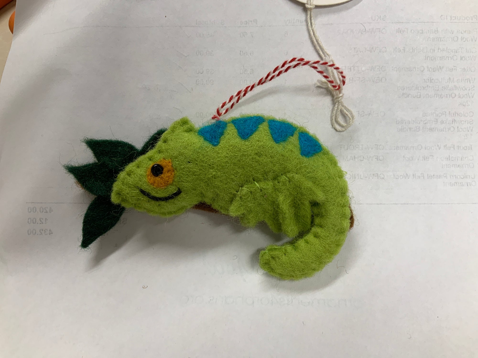 Ornaments for Orphans Chameleon Embroidered Wool Ornament