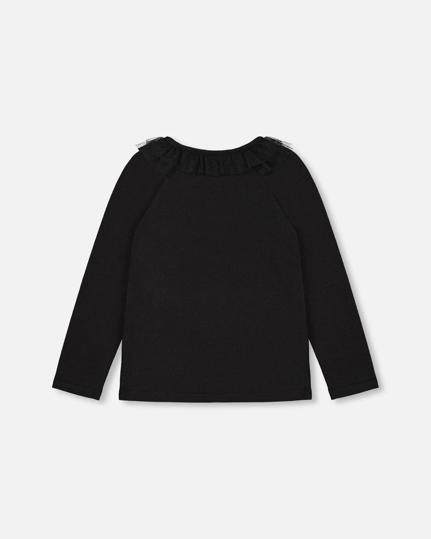 Deux par Deux Long Sleeve Organic Cotton Printed Top with Frills - Anthracite / Black