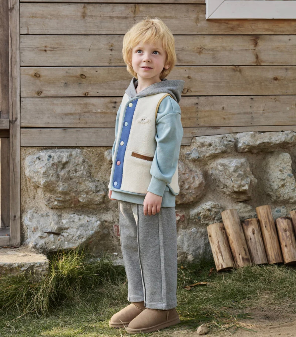 Petite Revery Recycled Fleece Corduroy Vest - Cloud