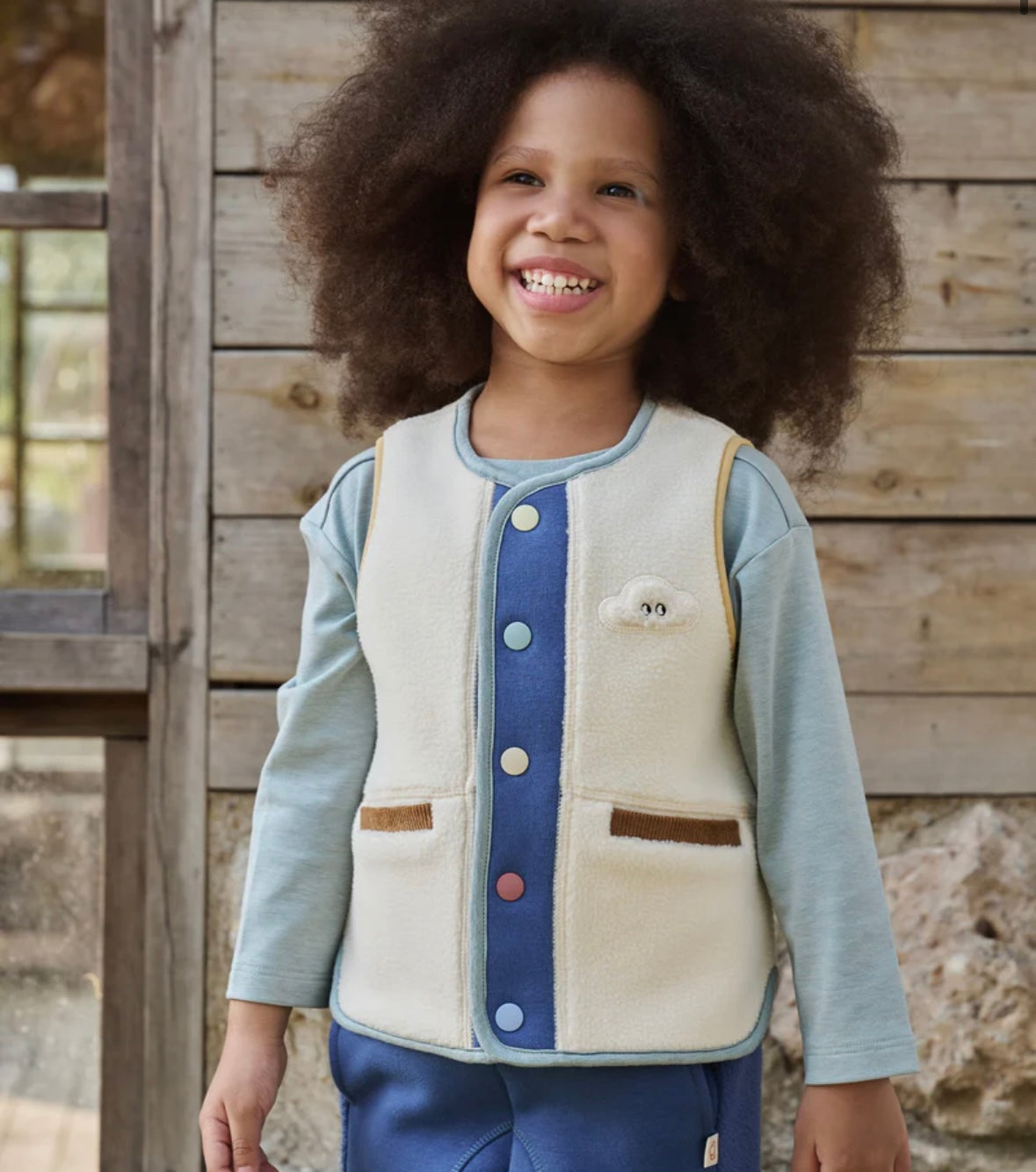 Petite Revery Recycled Fleece Corduroy Vest - Cloud