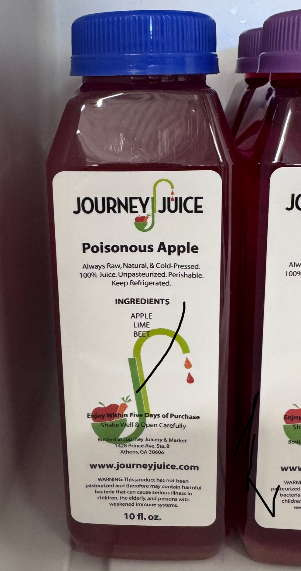 Journey Juice 10 oz bottle:  Poisonous Apple