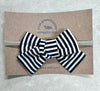 Blue Grasshopper Creation Medium Handtied Bow with Nylon Headband - Black &amp; White Stripe