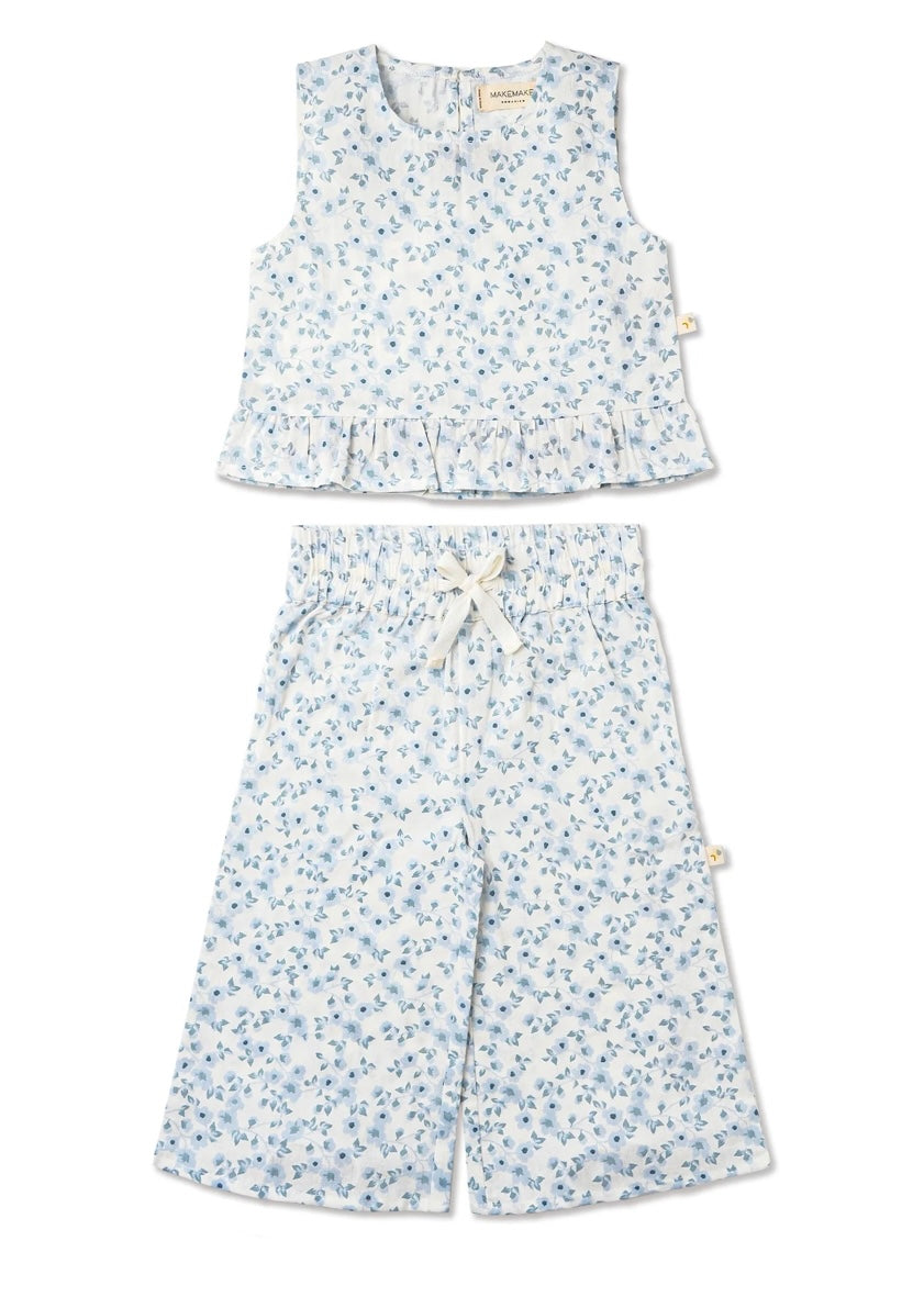 MakeMake Organic Ruffle Top & Pants Set - Blue Vines