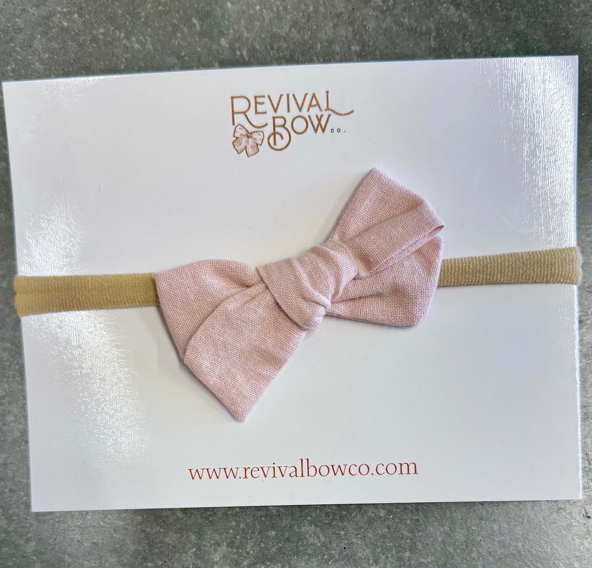 Revival Bow Co. Mini Hand Tied Baby Bow - Neutral Pink