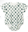 MakeMake Organic Short Sleeve Bubble Romper - Chequered