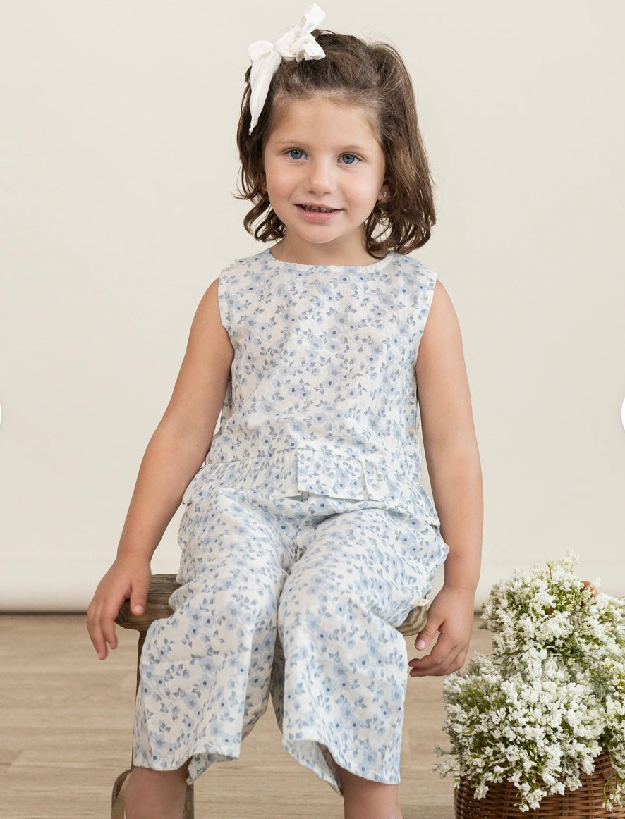 MakeMake Organic Ruffle Top & Pants Set - Blue Vines