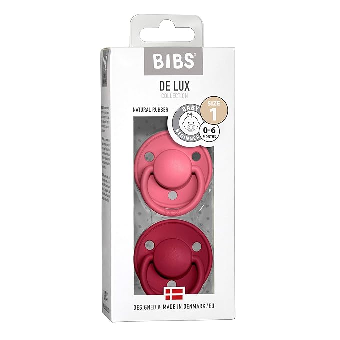 BIBS Colour 2-Pack Anatomical Natural Rubber Nipple Pacifier - Coral / Ruby