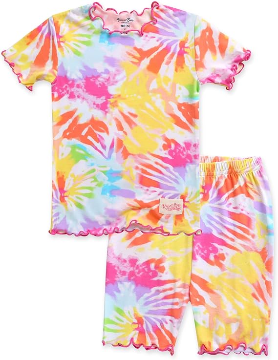 Vaenait Baby Short Sleeve PJs - Bamboo Tie Dye Rainbow