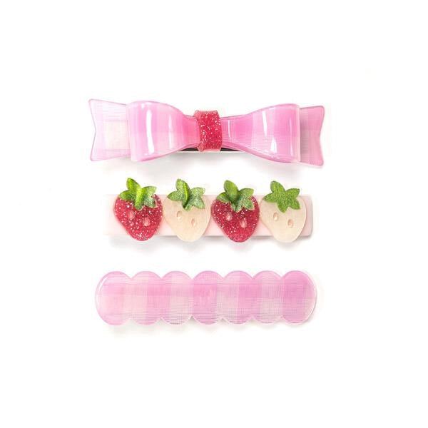 Lilies & Roses Color Hair Clip - Pink Bow + Strawberries