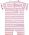 Me &amp; Henry Camborne Henley Romper - Pink/Grey/White