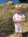 Me &amp; Henry Camborne Henley Romper - Pink/Grey/White