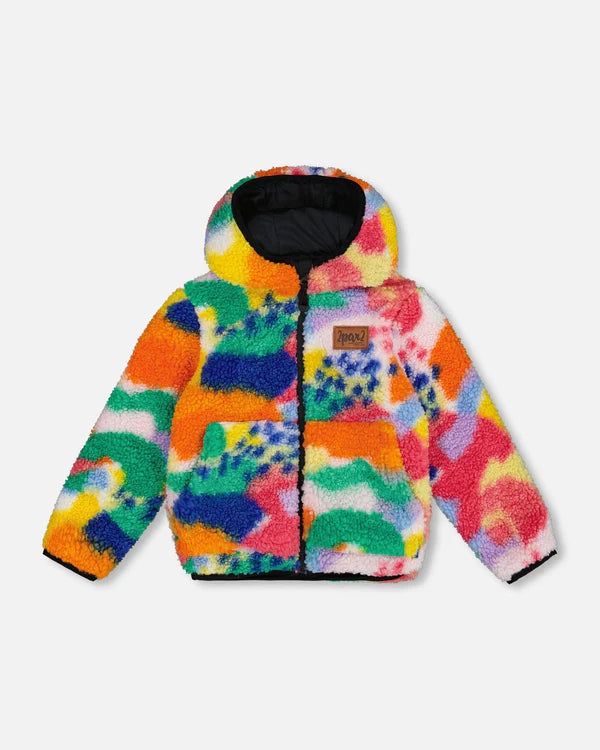 Deux par Deux Reversible Sherpa and Nylon Jacket - Printed Abstract Art