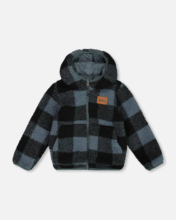 Deux par Deux Reversible Sherpa and Nylon Jacket - Onion Blue