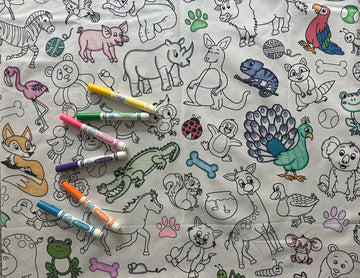 The Coloring Table Colorable Fabric Tablecloth - Animal Fun