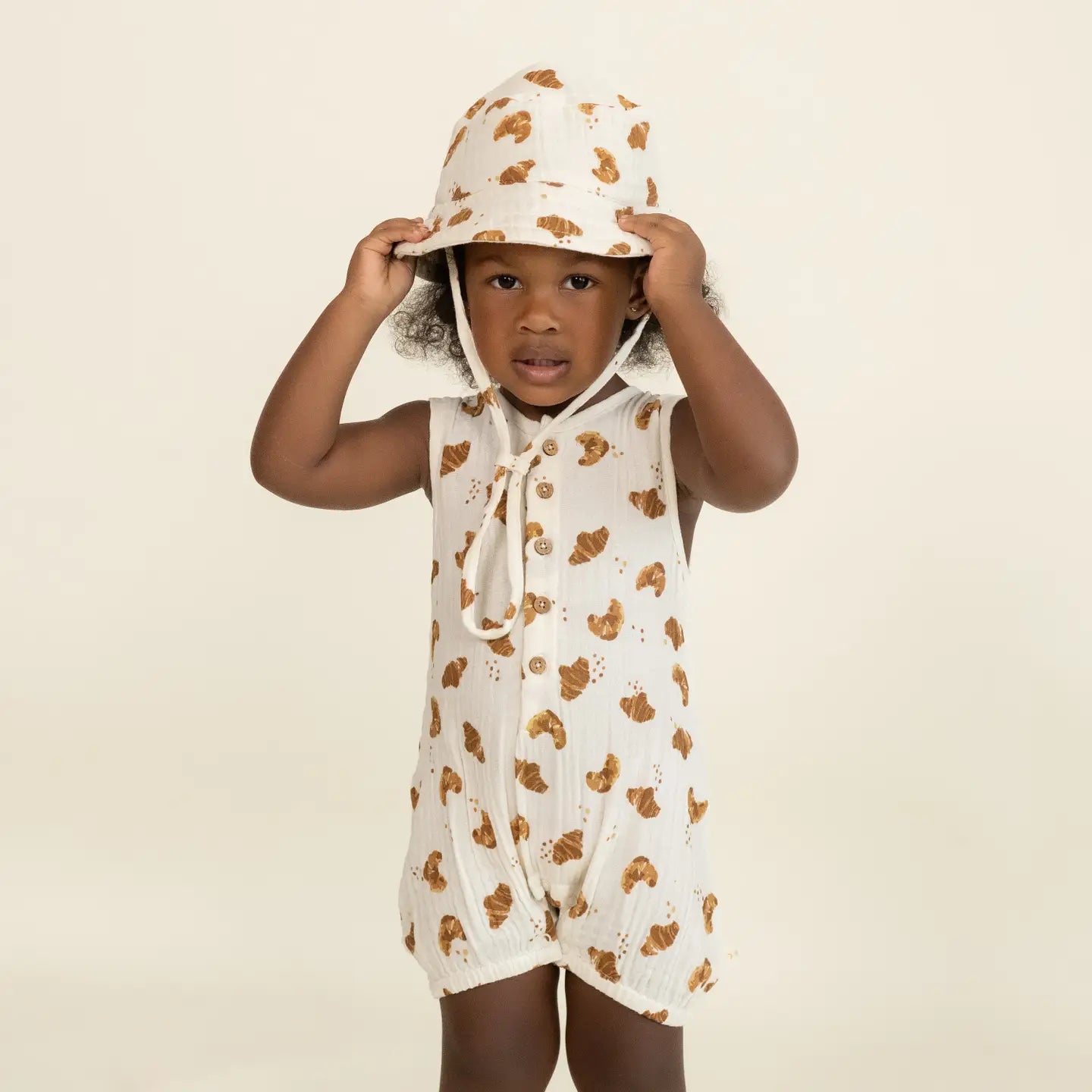 MakeMake Organic Sleeveless Bubble Romper - Croissant