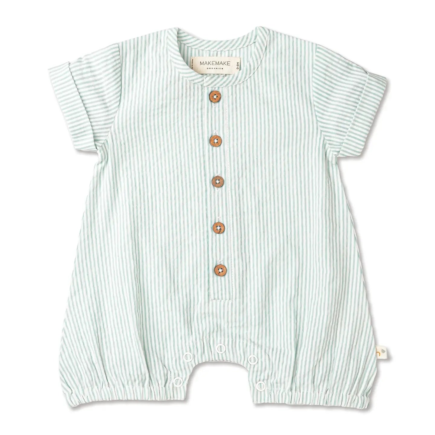 MakeMake Organic Short Bubble Romper - Green Stripe