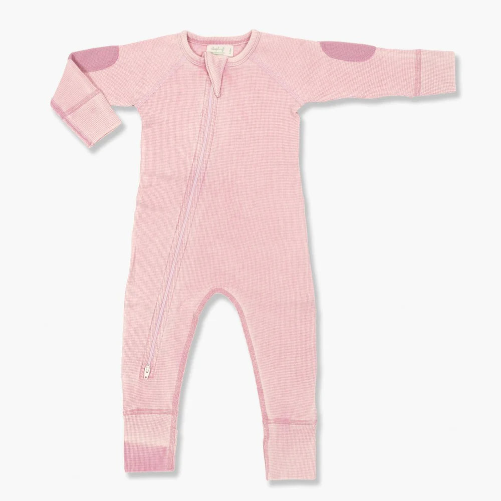 Sapling Waffle Zip Romper- Pink