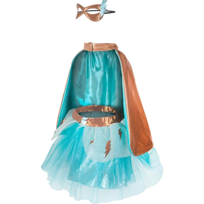 Great Pretenders Super-Duper Tutu, Cape, &amp; Mask in Teal/Copper, Size 4-6