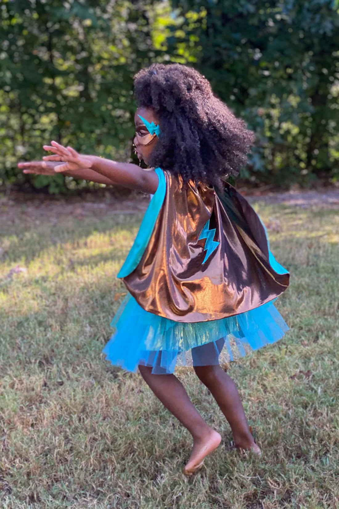 Great Pretenders Super-Duper Tutu, Cape, & Mask in Teal/Copper, Size 4-6