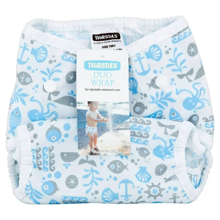 Thirsties Duo Wrap Reusable Cloth Diaper Cover Size Two (18-40lbs) - Ocean Life
