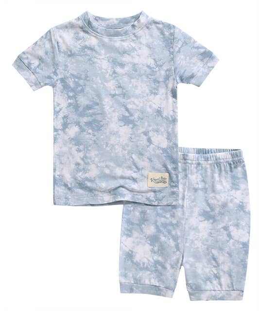 Bamboo Tie Dyeing Powder Blue Short Sleeve PJs: Powder Blue / M(3T)