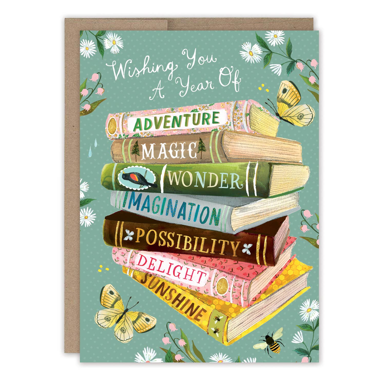 A Year of Wishes Book Stack Birthday Card by Katie Daisy