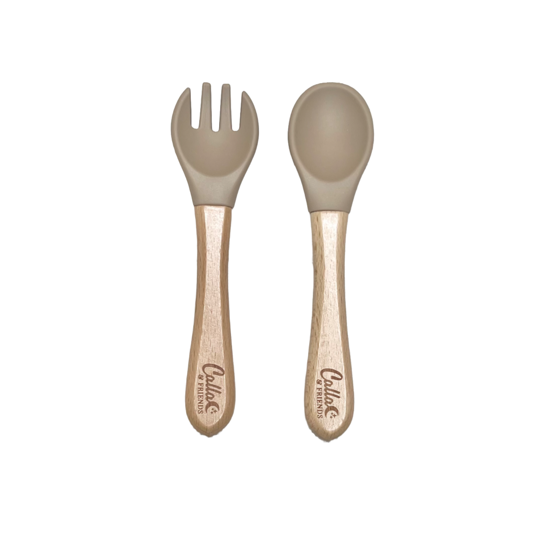 Calla &amp; Friends Silicone &amp; Beechwood Toddler Utensil Set
