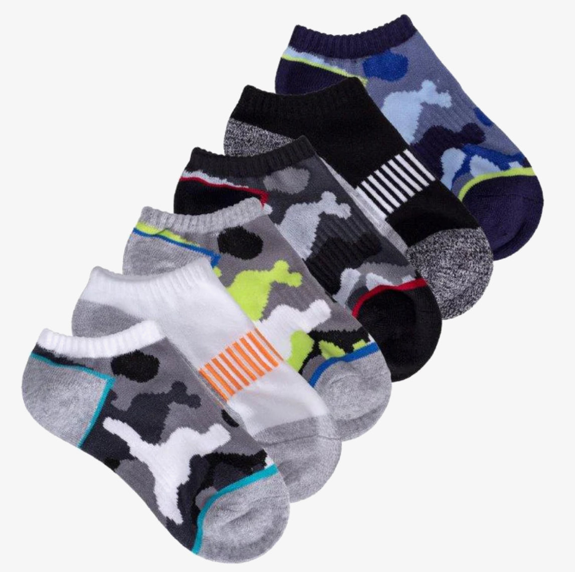 Stride Rite Unisex No-Show Socks 6-Pair - Camo