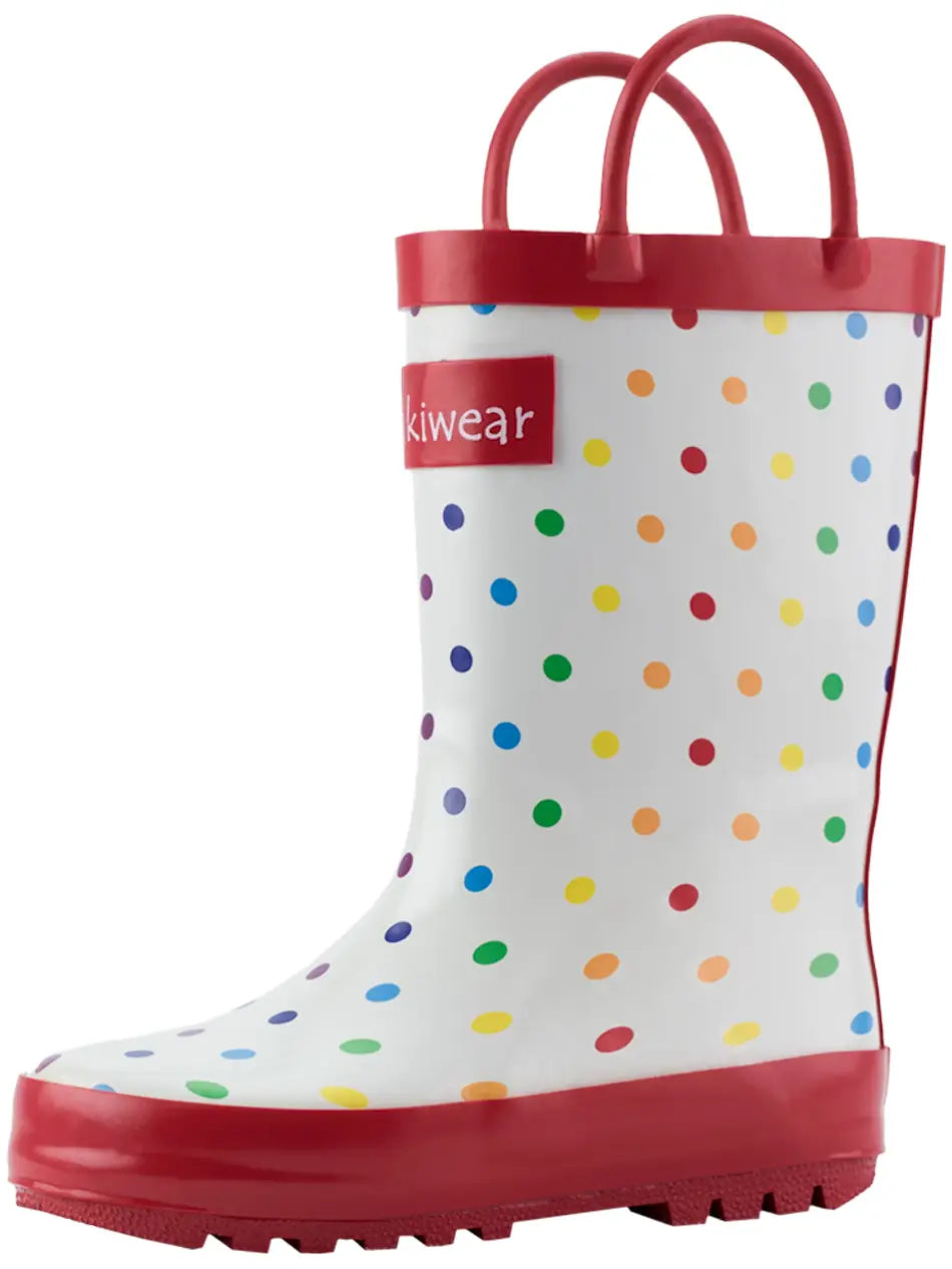 Oakiwear Loop Handle Rubber Rain Boots - Rainbow Polka Dot