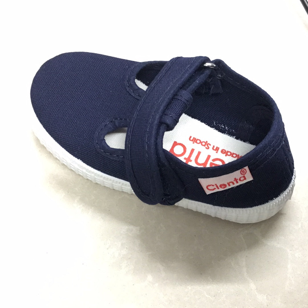 Cienta buckle snap T-Strap Canvas Sneaker in Marino (Navy), 51000