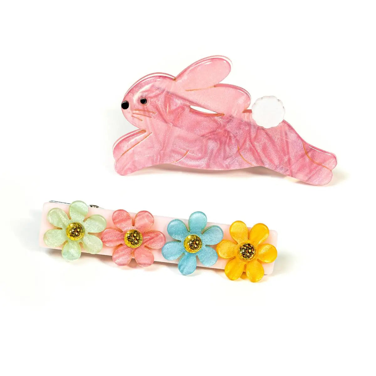 Lilies & Roses Hop Bunny Pearlized Alligator Clips, Set of 2 - Pink