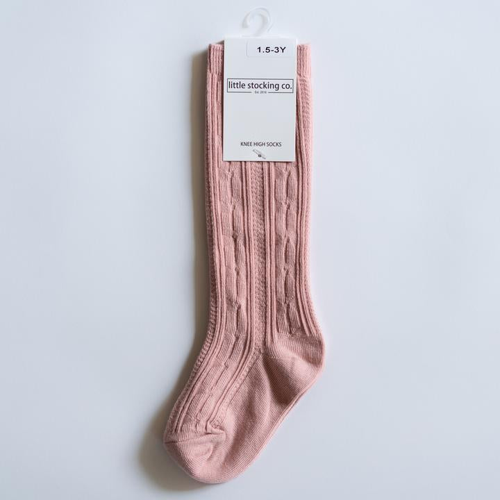 Little Stocking Co. Cable Knit Knee High Socks - Blush
