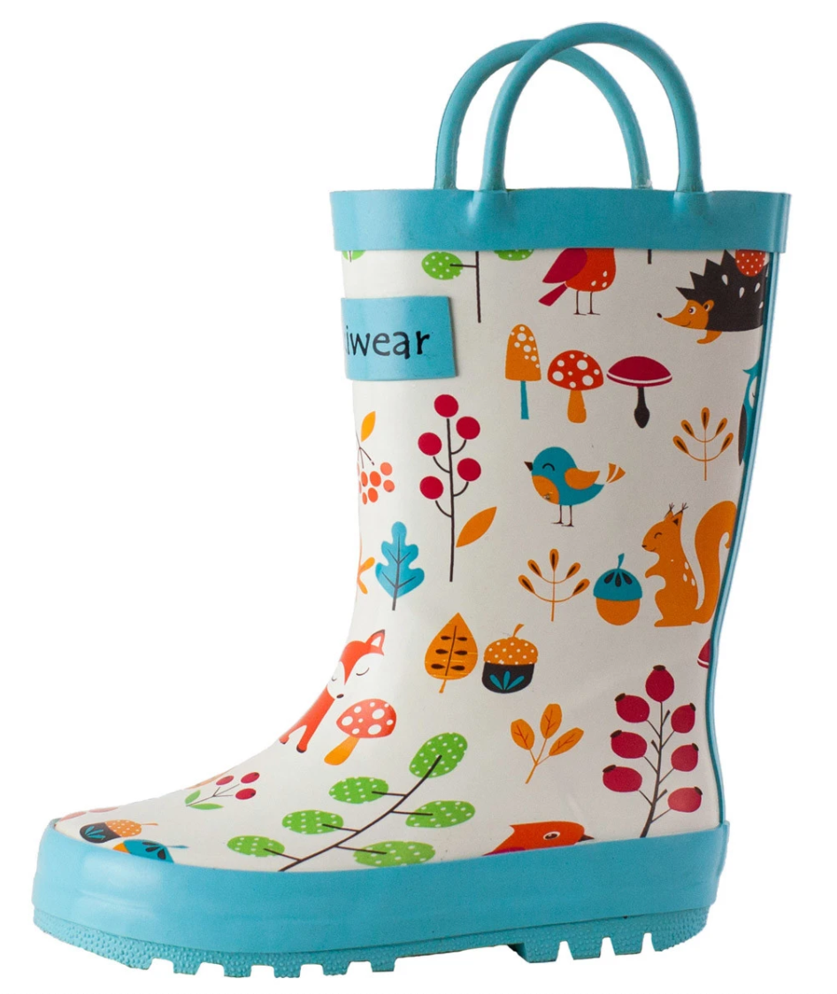 Oakiwear Loop Handle Rubber Rain Boots - Forest Animals