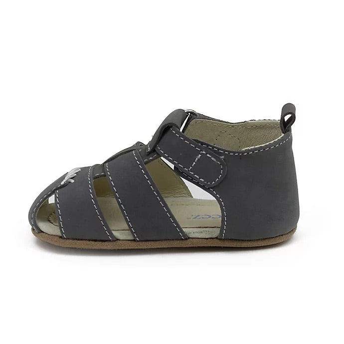 Robeez First Kicks Sandal Lucas Charcoal Leather