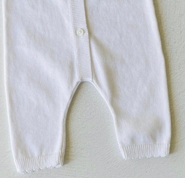 Viverano Milan White Pointelle + Button Organic Cotton Sweater Knit Jumpsuit - Pure White