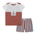 Deux par Deux Share Organic Cotton Colorblocked Top & Short Set White & Brown With Stripe
