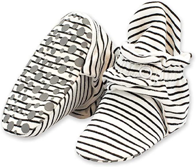 Zutano Cotton Gripper Booties - Black Pencil Stripe