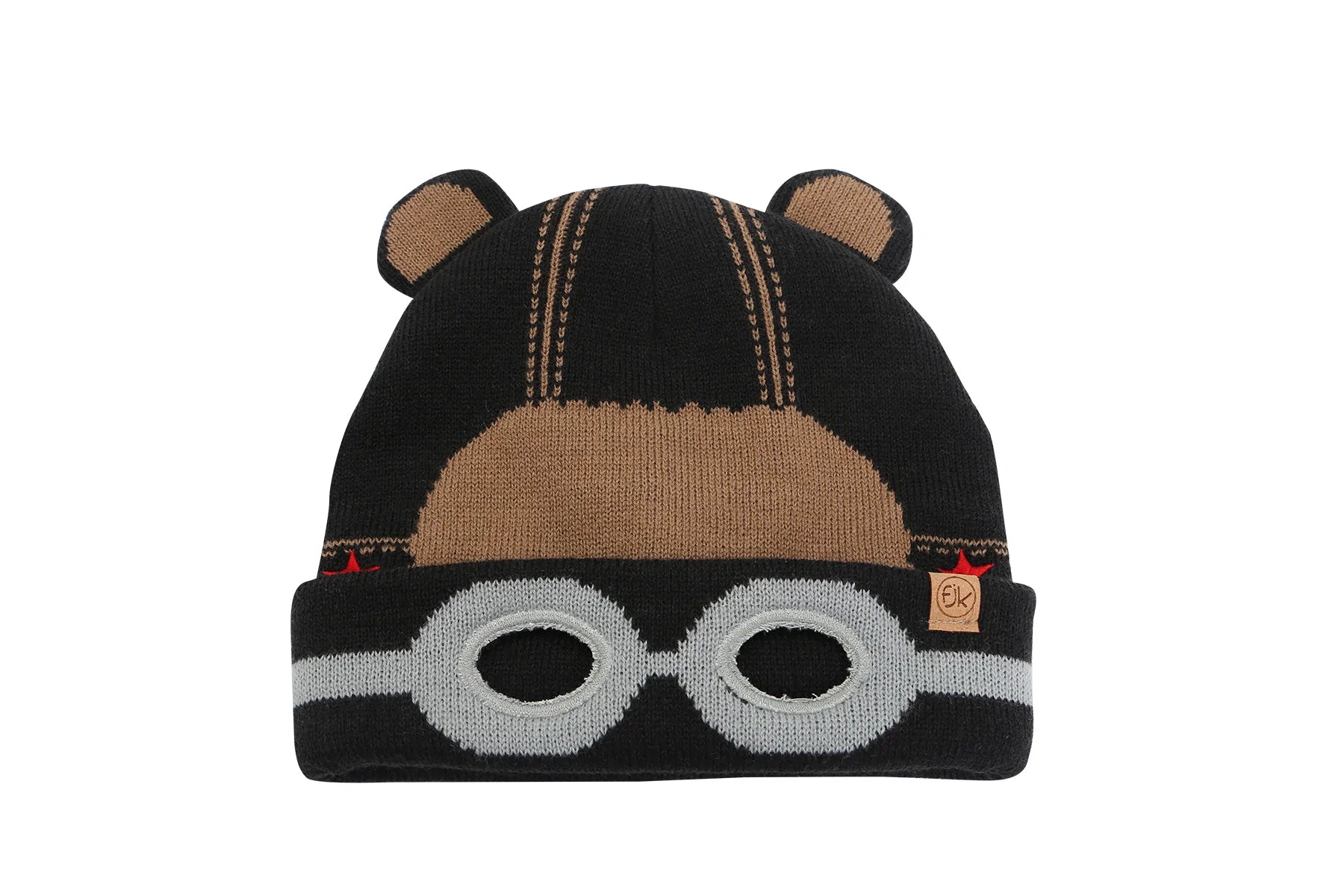 Flap Jack Kids Knitted Toque Beanie Hat- Black Bear M/L