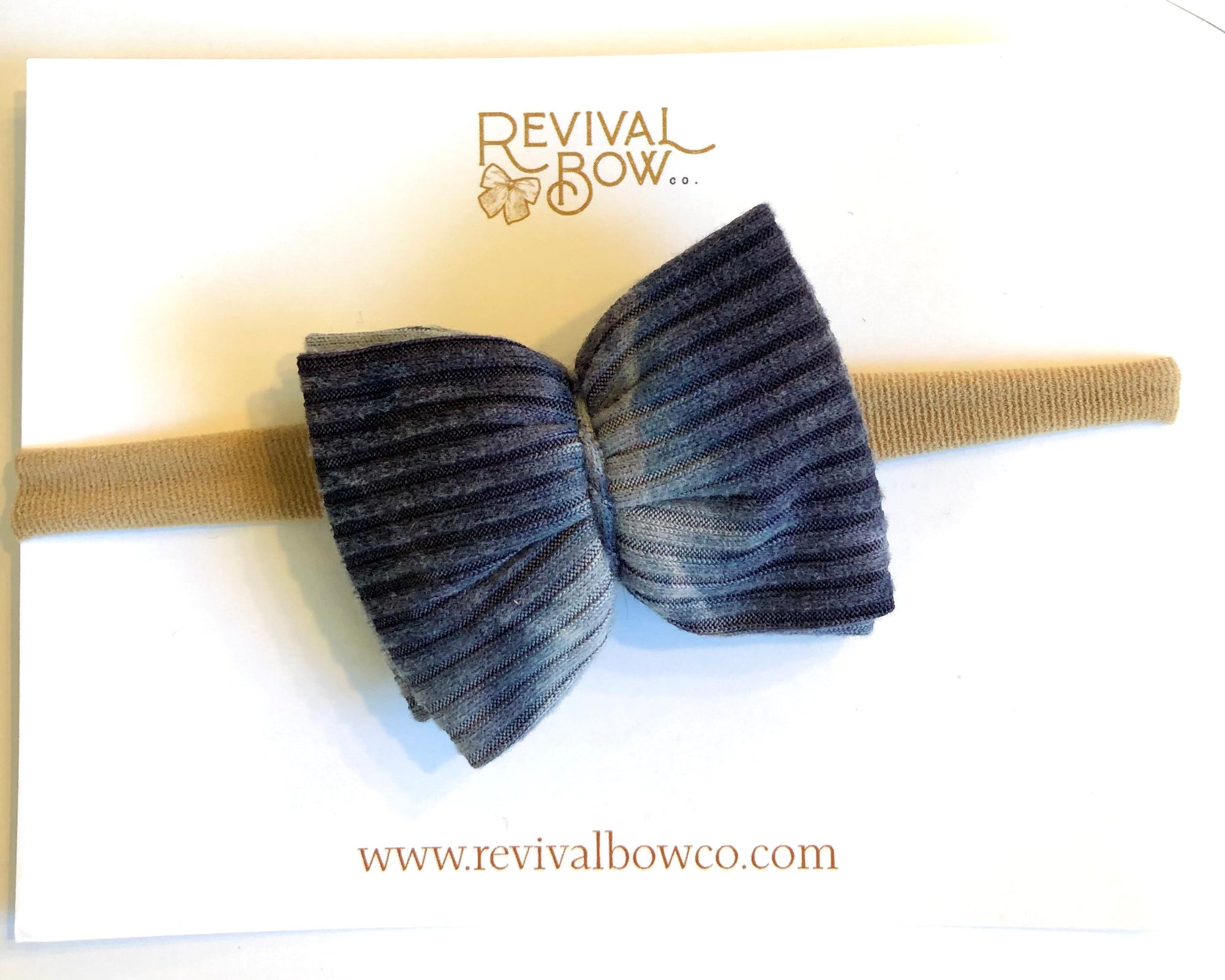 Revival Bow Co -  Black Blue Tie Dye Gray Ribbed Headband Bow