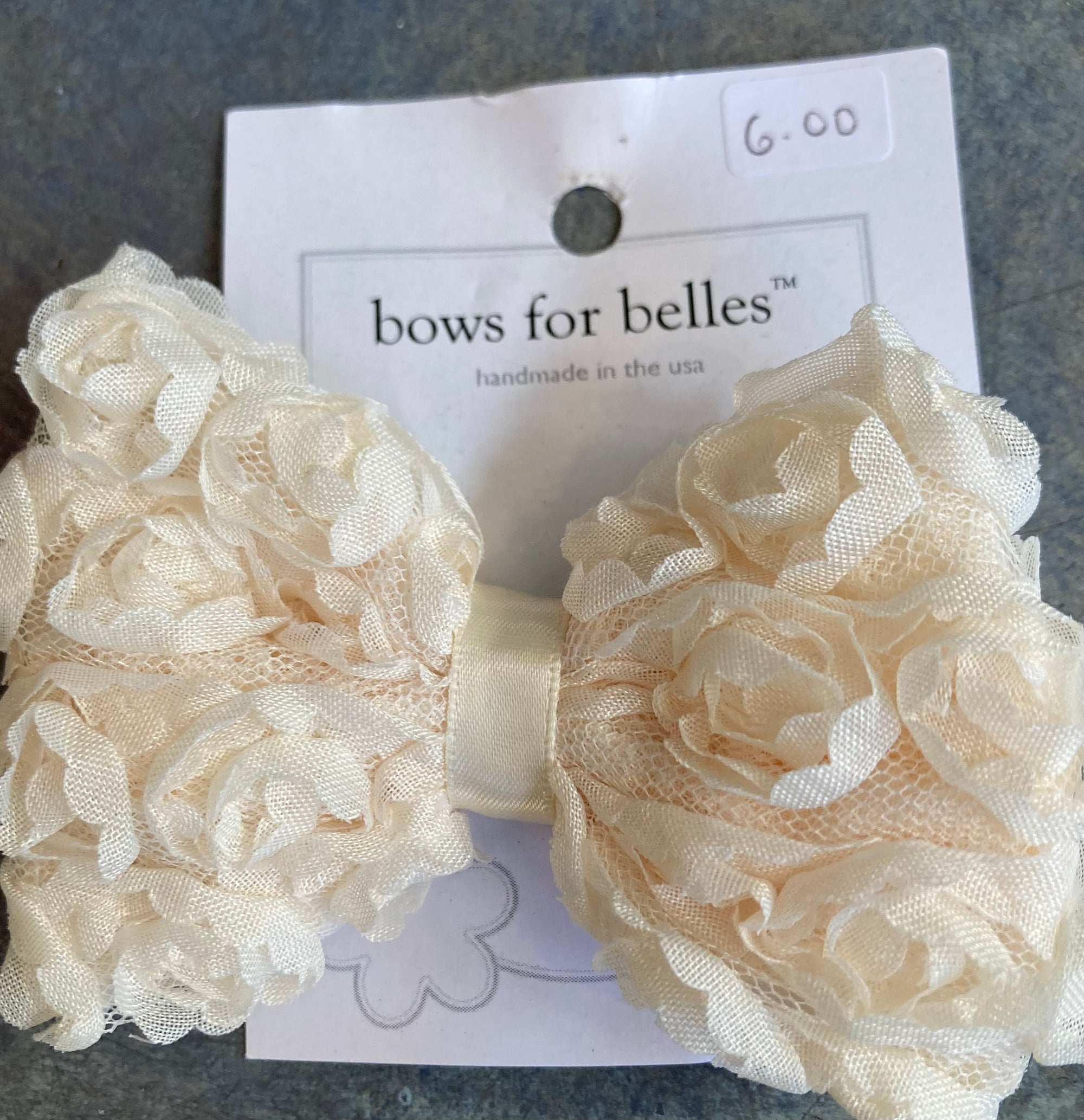 Bows for Belles Traditional Medium Shabby Rose Bow- Ivory