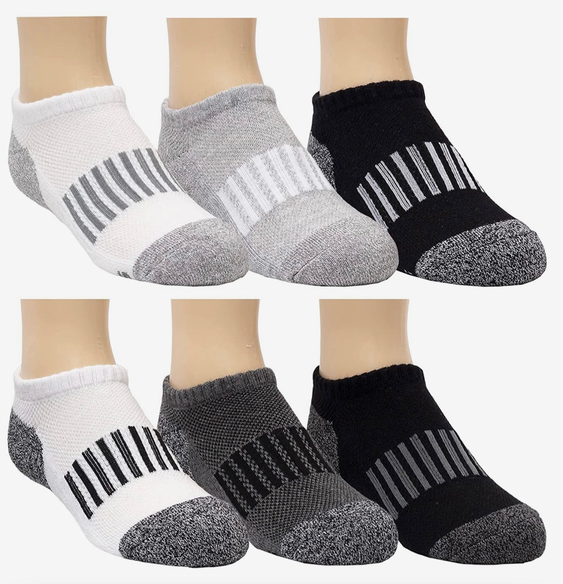 Stride Rite Athletic No-Show Socks 6-Pair - Black & White