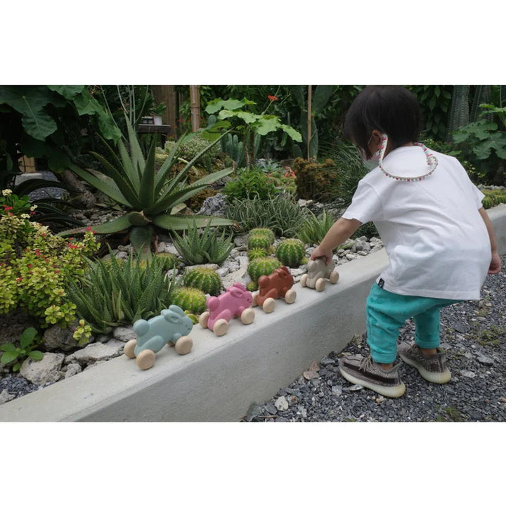 Plan Toys Wooden Push Along Bunny - Pink