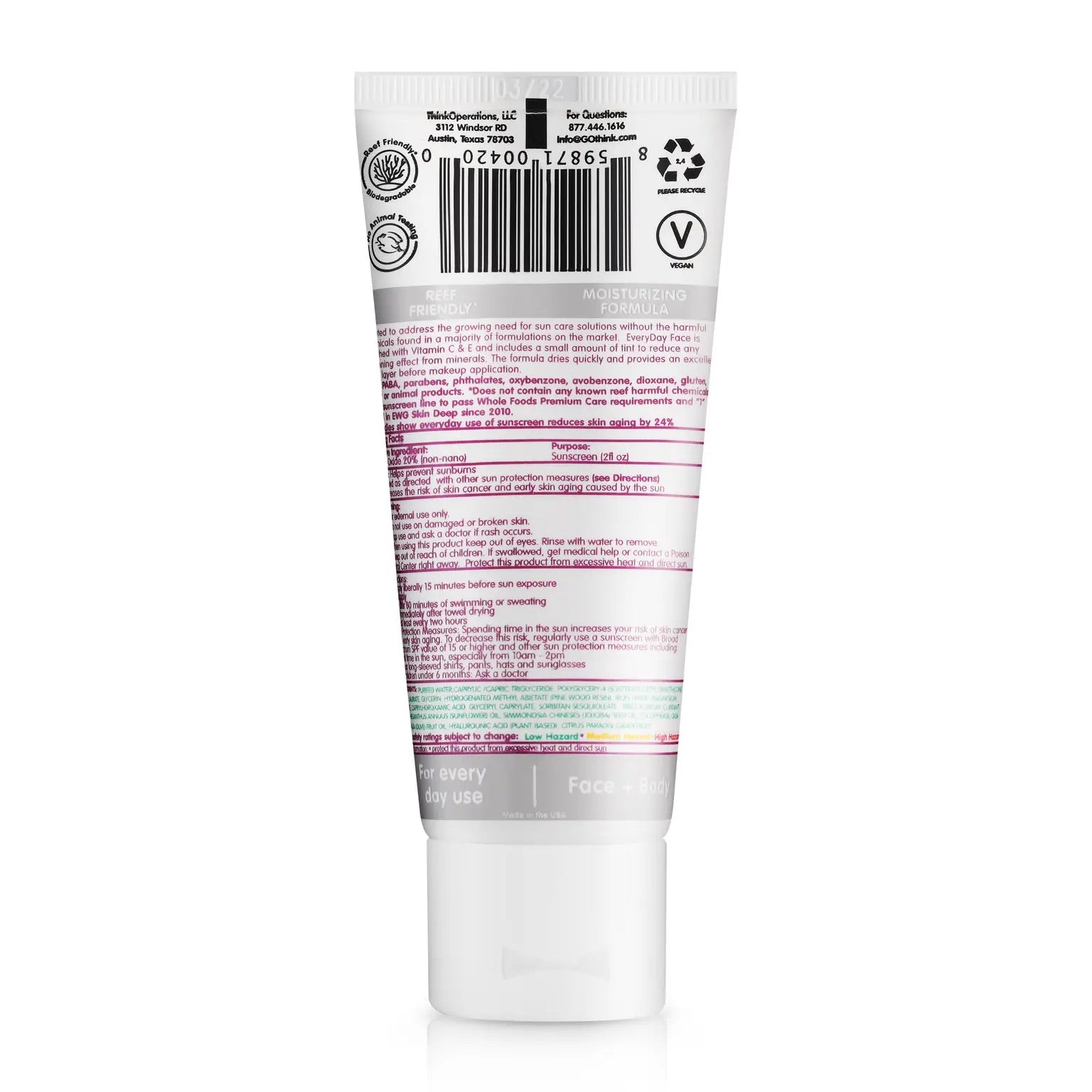 Think Everyday Face Sunscreen (2oz) - Naturally Tinted
