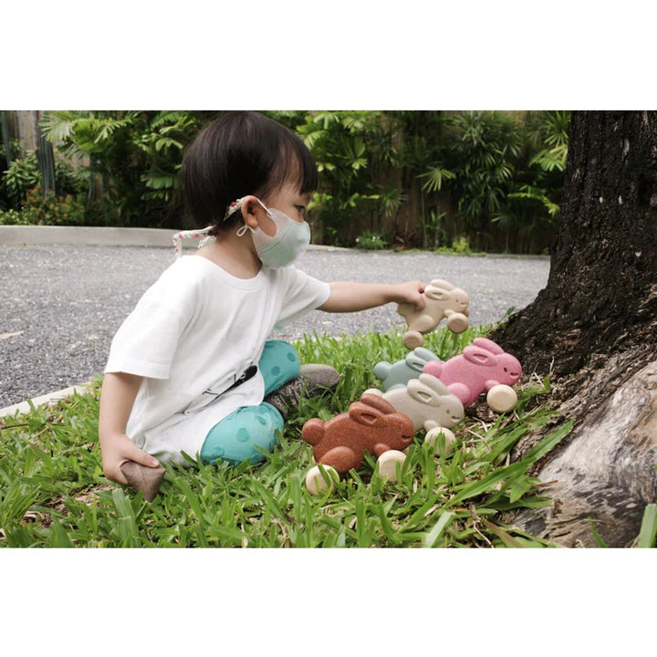 Plan Toys Wooden Push Along Bunny - Pink